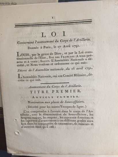 null FRENCH REVOLUTION: Army: Collection of 6 printed documents, in-4: -Loi relative...