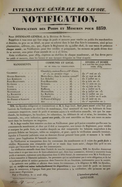 null SAVOIE - Réunion de 4 placards: 1/Départ des classes 1830, 31, 32 et 33, Commandemant...