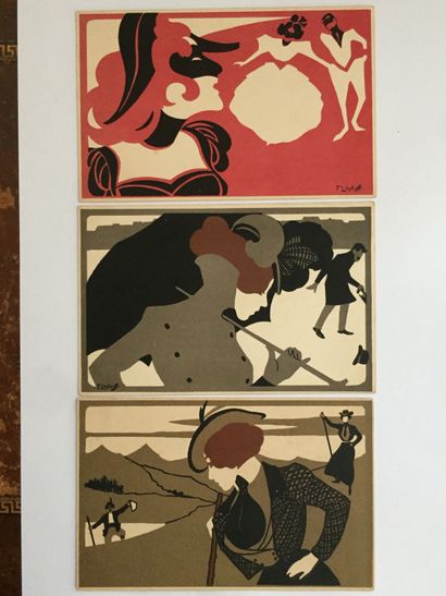 null FRANZ LASKOFF -SERIE I MESI FEBBRAIO. 3 cartes postales Art Nouveau. Milano,...