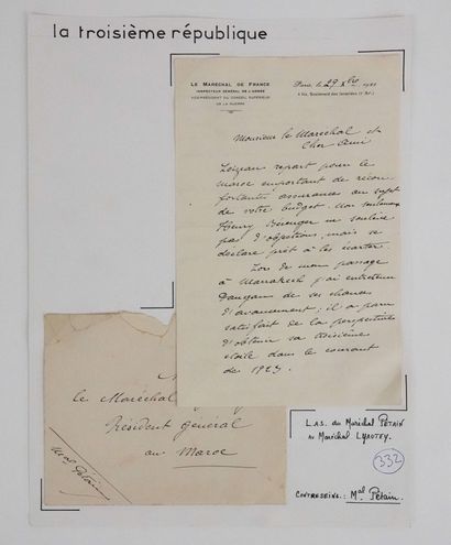 null PETAIN (Maréchal): Importante lettre datée du 29 octobre 1922, adressée au Maréchal...