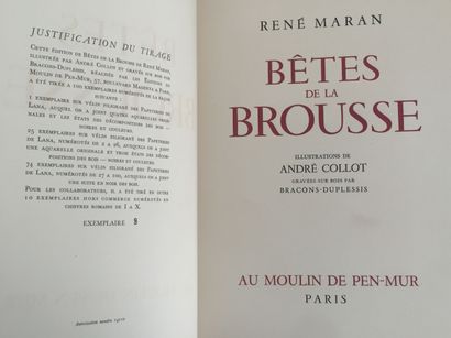 null MARAN (René): Bêtes de la brousse. Moulin de Pen-Mur, 1943. In-4 demi-maroquin...