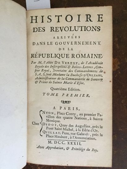 null VERTOT (Abbot of): Histoire des révolutions arrivées dans le gouvernement de...