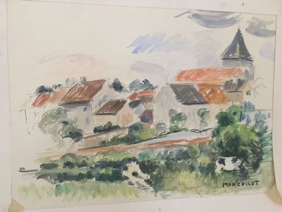 null MAN COLLOT (1903-1962) peintre de l'école de Paris: Vue d'un village. Aquarelle...
