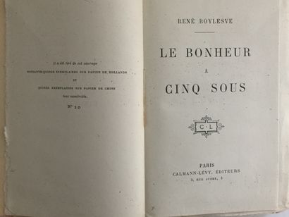 null BOYLESVE (R.): Le Bonheur à cinq sous. Calmann-Levy, s.d. In-12 paperback, orange...