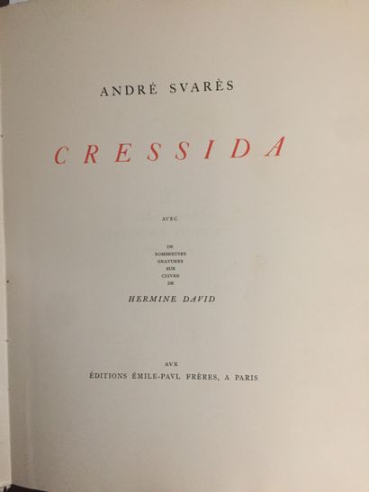 null SUARES (A.): Cressida. Emile-Paul Frères, 1926. In-4 broché (qq rares et légères...