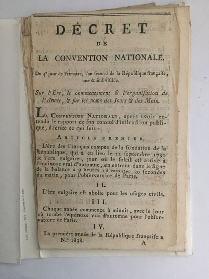 null REVOLUTION Française: Pièce imprimée à Beauvais chez Desjardins: Décret de la...