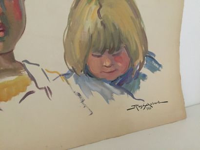 null AUBERT René (1894-1977), peintre versaillais: Portraits d'enfants. Gouache sur...