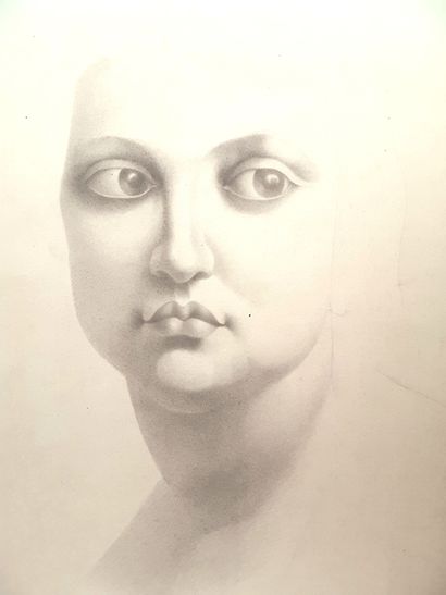 null DESSIN XIX° / Dessin original au crayon noir et estompe (32 x 49,5 cm) : "Portrait...