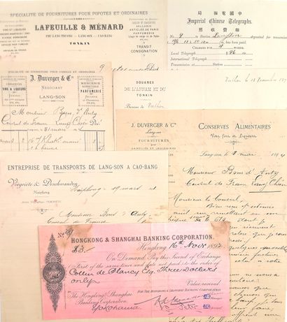 null TONKIN / Ensemble de 20 factures ou lettres commerciales, Années 1890, adressées...