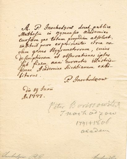 null ASTRONOMIE - Peter INOCHODZOV (1741-1806, Astronome russe, membre de l'Académie...
