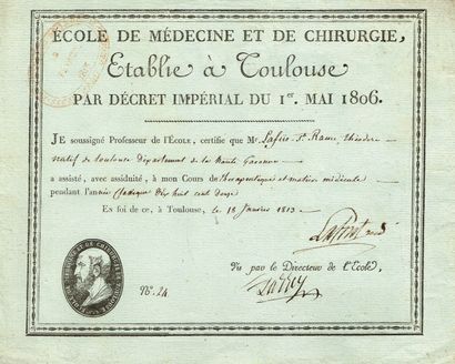 null Alexis LARREY (Beaudéan, Hautes-Pyrénées, 1750-1827, Chirurgien) / Certificat,...