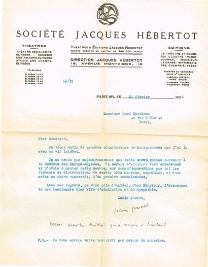 null THEATRE - Louis JOUVET (1887-1951, Comédien, metteur en scène et directeur de...