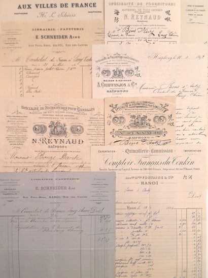null TONKIN / Ensemble de 20 factures ou lettres commerciales, Années 1890, adressées...