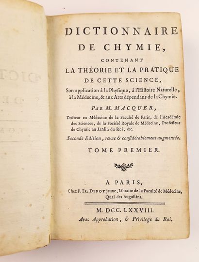 null CHIMIE / « DICTIONNAIRE DE CHYMIE » du Docteur Pierre-Joseph MACQUER, 4 tomes...
