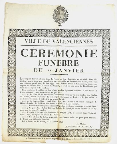null LOUIS XVI / Placard imprimé (41,5 x 52 cm) chez J.B. Henry à Valenciennes, "Imprimeur...