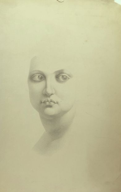 null DESSIN XIX° / Dessin original au crayon noir et estompe (32 x 49,5 cm) : "Portrait...