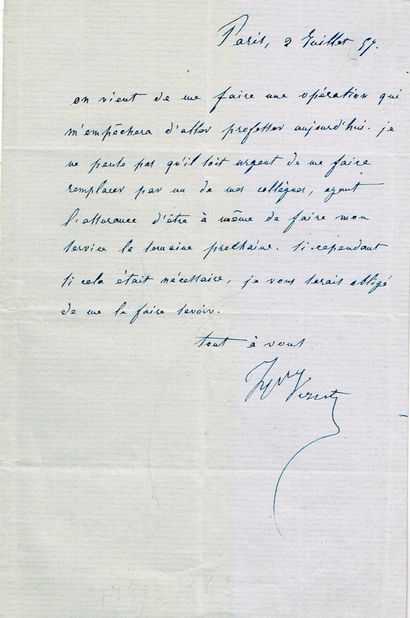 null Horace VERNET (1789-1863, Peintre) / Lettre autographe signée, 1 p in-8, Paris,...
