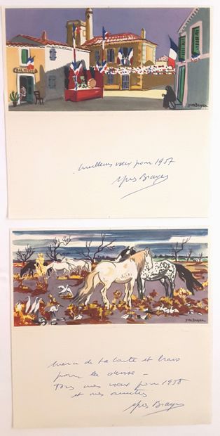 null BEAUX-ARTS – Yves BRAYER (1907-1990, peintre) / Ensemble de 7 cartes de vœux...
