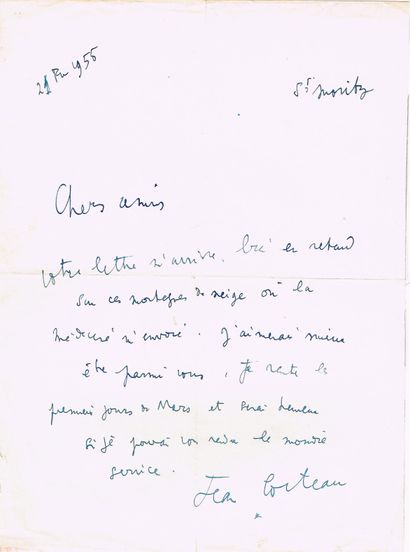 null Jean COCTEAU (1889-1963, Poète, dessinateur, dramaturge et cinéaste) / Lettre...