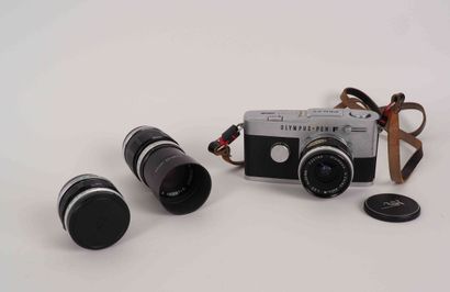 null Olympus-Pen F (PEN-FT) camera with Olympus G. Zuiko Auto-W 3.5/20 mm lens. Two...