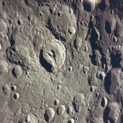 null NASA. Apollo 16 mission. An oblique view of King crater on the far side of the...