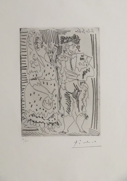 Pablo PICASSO (1881-1973) Sabartés in toreador costume and Spanish woman, 1960
Etching
Signed...