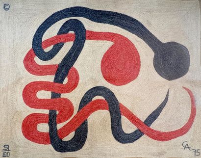 Alexander CALDER (1898-1976), d'apres Sans titre, 1975
Tapisserie en jute
Monogrammée,...