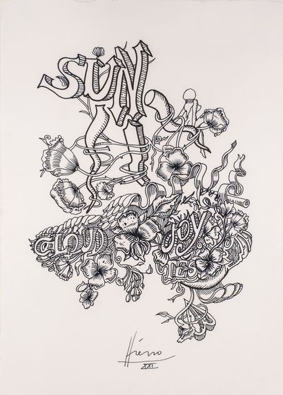 Jean-Antoine HIERRO (ne en 1960) Sun
Ink on paper
Signed
54 x 38 cm
Framed under...