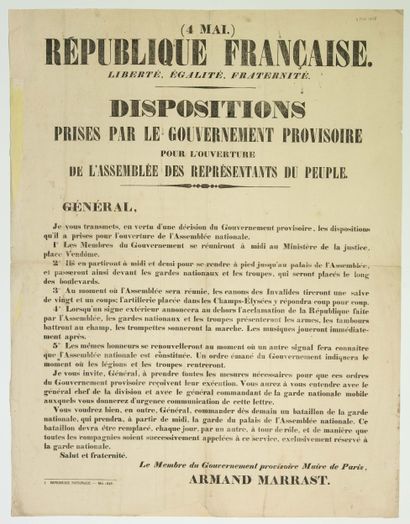 null 435 - PARIS. GOUVERNEMENT PROVISOIRE de 1848 : 4 MAI 1848 : « Dispositions prises...