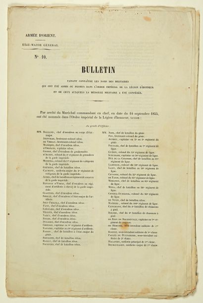 null 470 - LÉGION D’HONNEUR. ARMÉE D’ORIENT. Imprimé 19pp in-folio. État-Major Général....