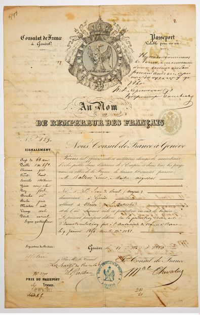 null 481 - GENÈVE (SUISSE) 11 Mai 1860. PASSEPORT délivré par le Consulat de France...