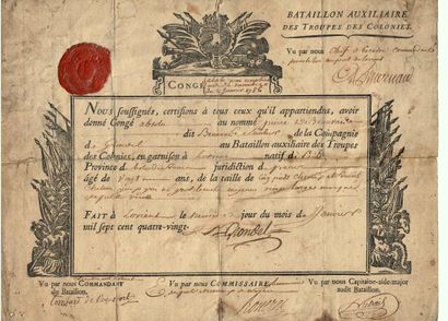 null 183 – COLONIES. PORT DE LORIENT (Morbihan). 1786. Congé absolu par remplacement...