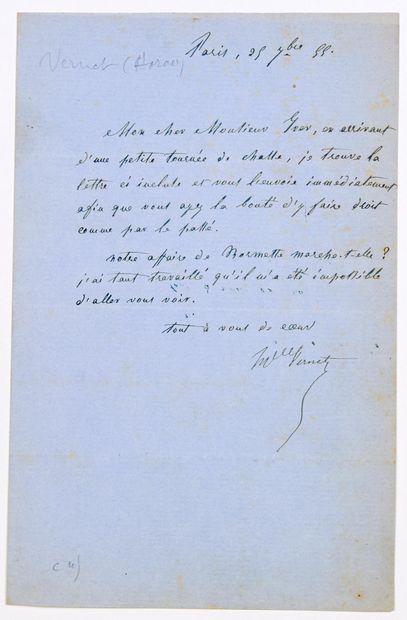 null 471 - Horace VERNET, Célèbre peintre de batailles (1789 – 1863). Lettre autographe...