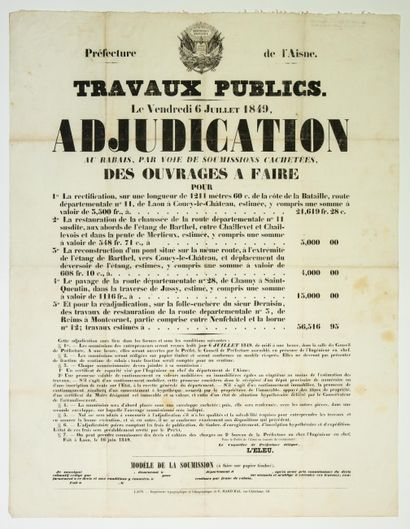null 457 - AISNE. « TRAVAUX PUBLICS » LAON à COUCY-LE-CHÂTEAU : « Le 6 Juillet 1849,...