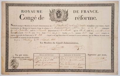 null 323 - MARÉCHAL COMTE VALÉE. 1814. Congé de réforme de Charles MARÉCHAL, Maréchal...