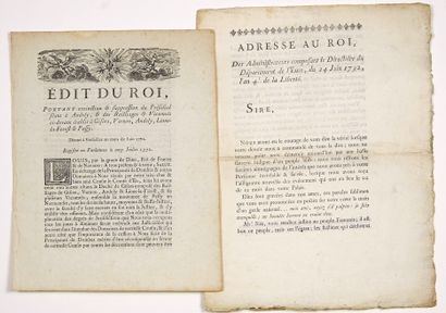 null 167 - EURE. 2 Imprimés : « Édit du ROI (Louis XV), portant extinction suppression...