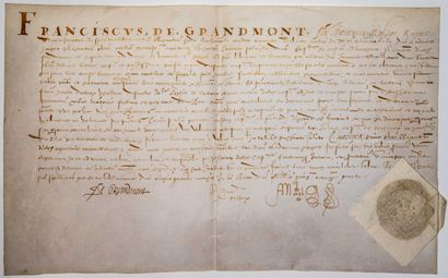 null 20 - FRANCHE-COMTÉ. 1584. DOUBS. JURA. Signed document, on vellum, of François...