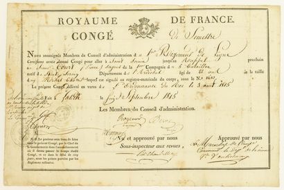 null 331 – VICOMTE D’AUTICHAMP. 1815. VIENNE. « ROYAUME DE FRANCE » Congé de Semestre,...