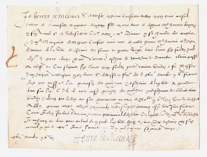 null 14 - VAL-D’OISE. 1572. Henri 1er de MESMES Seigneur de ROISSY. Pièce signée...