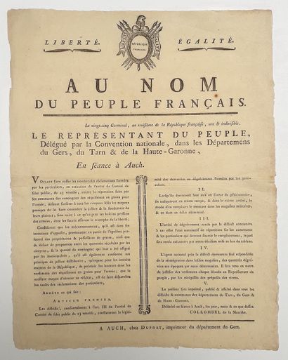 null 262 – GERS. 1795. « Au nom du Peuple Français », Arrêté de COLLOMBEL de la MEURTHE,...
