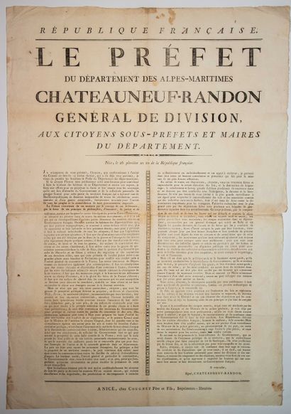 null 280 - ALPES-MARITIMES. 1802. « Le Préfet du département des Alpes-Maritimes...