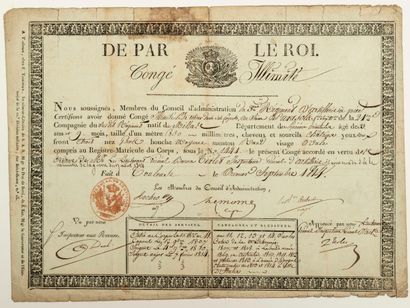 null 321 - TOULOUSE (31) 1er Septembre 1814. Congé militaire signé par le Conseil...