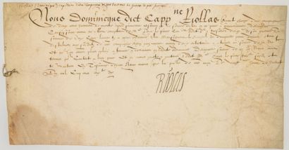 null 13 - LANGUEDOC. 1570. Quittance signée de Dominique RIOLAS, Capitaine d’une...