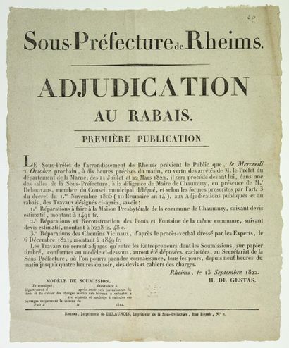 null 355 - MARNE. REIMS (51). CHAUMUZY (51). « Sous-Préfecture de RHEIMS », 13 Septembre...