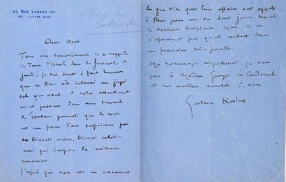 null 554 - Gustave KAHN, Poète et Romancier (Metz 1859 – 1936). Lettre A.S. de PARIS,...