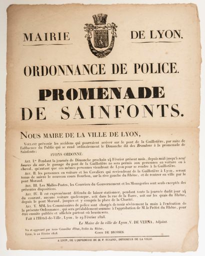 null 377 - « MAIRIE DE LYON, 21 Février 1828. Ordonnance de Police. Promenade de...