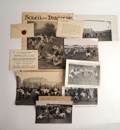 null Rugby/Jean Bouin/Stade Français/Sorbonne. a) six old photos, 30's-40's, in Vichy,...