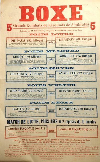 null Wrestling/Boxing/ E.Deriaz/Pacome/Lille /Rarissime poster recto-verso. This...