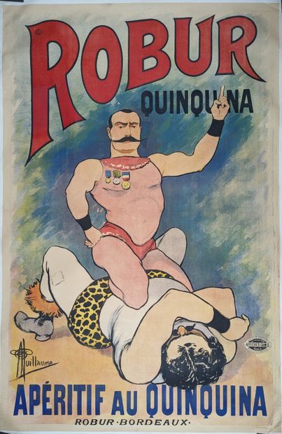null Wrestling/Wrestling/Doping. Superb canvas lithograph (186x122): "Robur, quinquina,...