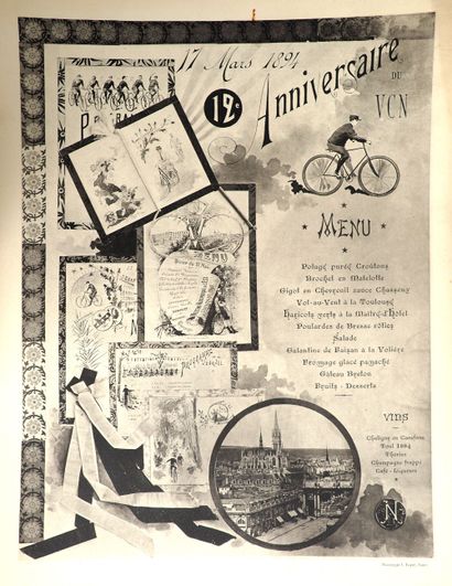 null Cycling/Menus/Flobertistes/VCN/Horse. Two original illustrated menus:a) Banquet...